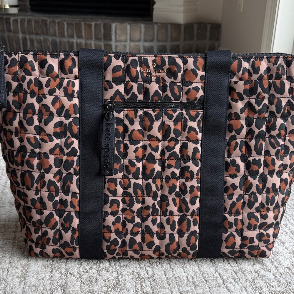 kate spade Quilted Leopard Print Tote in Tan/Black